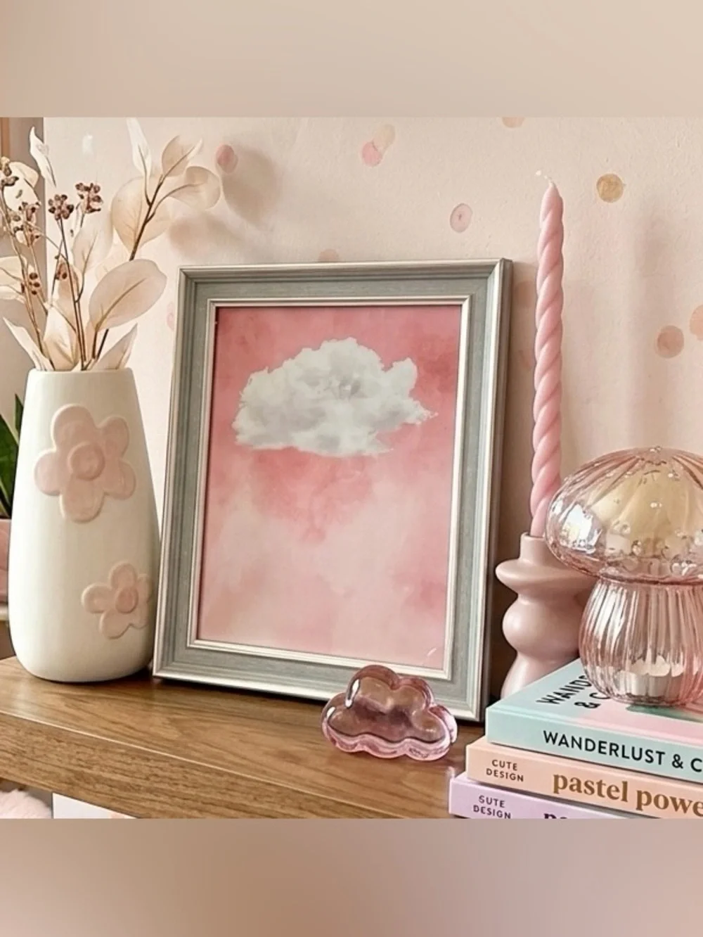 Pink Aesthetic Fluffy Cloud Canvas Art Print Framed Wall Art Dreamy Whimsical